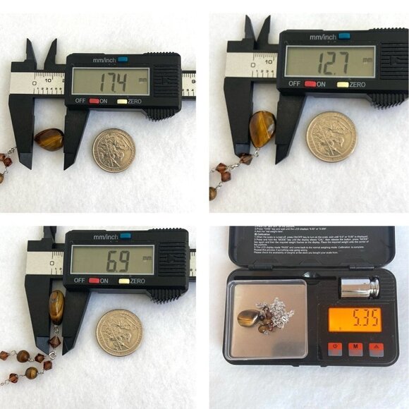 Sterling Silver 925 Beaded Tigers Eye Teardrop Pendant Necklace 18" Cable Chain - Picture 10 of 16